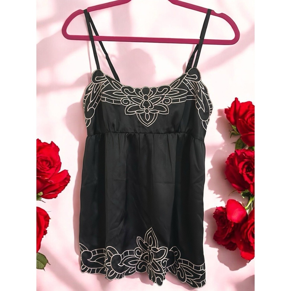Rampage Black/Pink Satin Cami Med. Lace Adjustable straps Whimsigoth Fairy Y2K